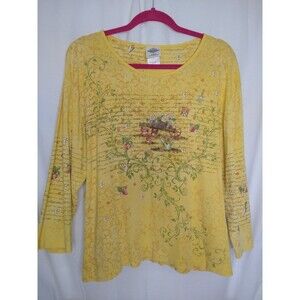 Studio Collection Women's XX-Large embellished Yellow Spring Shirt 100% Cotton